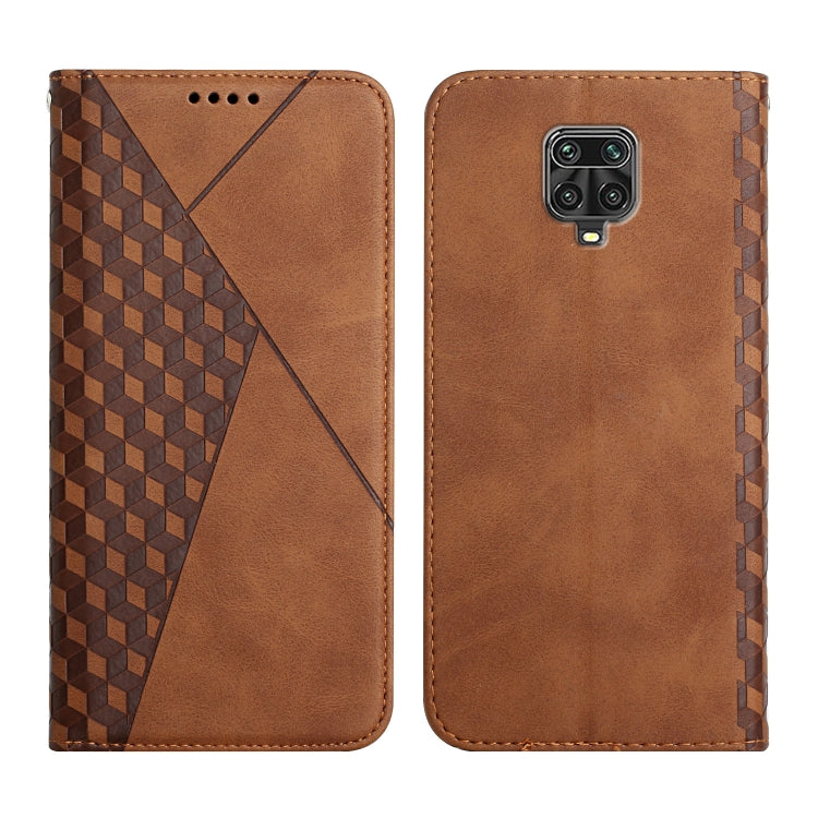 For Xiaomi Redmi Note 9 Pro Diamond Pattern Splicing Skin Feel Magnetic Horizontal Flip Leather Case with Card Slots & Holder & Wallet(Brown) - Xiaomi Cases by buy2fix | Online Shopping UK | buy2fix