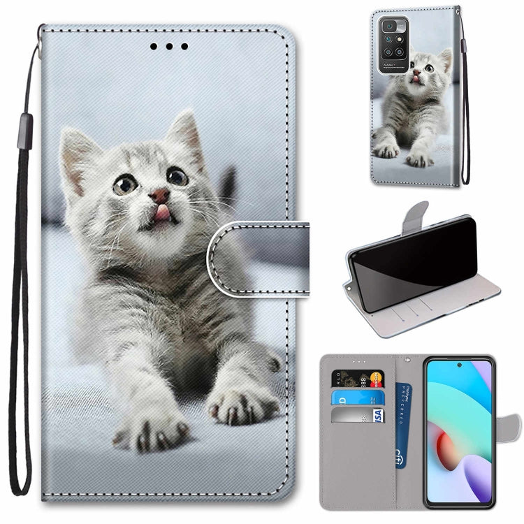 For Xiaomi Redmi 10 Coloured Drawing Cross Texture Horizontal Flip PU Leather Case with Holder & Card Slots & Wallet & Lanyard(Small Gray Cat) - Xiaomi Cases by buy2fix | Online Shopping UK | buy2fix