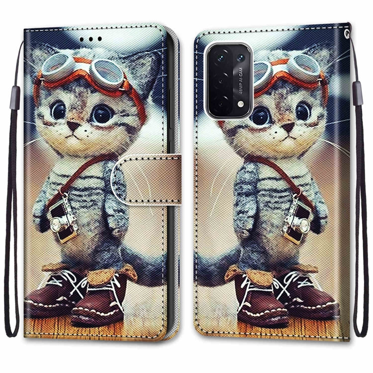 For OPPO A93 5G / A93s 5G / A54 5G / A74 5G Coloured Drawing Cross Texture Horizontal Flip PU Leather Case with Holder & Card Slots & Wallet & Lanyard(Leather Shoes Cat) - OPPO Cases by buy2fix | Online Shopping UK | buy2fix