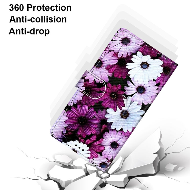 For OPPO A93 5G / A93s 5G / A54 5G / A74 5G Coloured Drawing Cross Texture Horizontal Flip PU Leather Case with Holder & Card Slots & Wallet & Lanyard(Chrysanthemum Pink White Purple) - OPPO Cases by buy2fix | Online Shopping UK | buy2fix