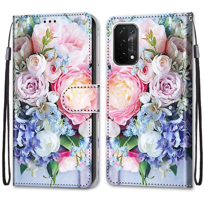 For OPPO A93 5G / A93s 5G / A54 5G / A74 5G Coloured Drawing Cross Texture Horizontal Flip PU Leather Case with Holder & Card Slots & Wallet & Lanyard(Light Pink Bouquet) - OPPO Cases by buy2fix | Online Shopping UK | buy2fix