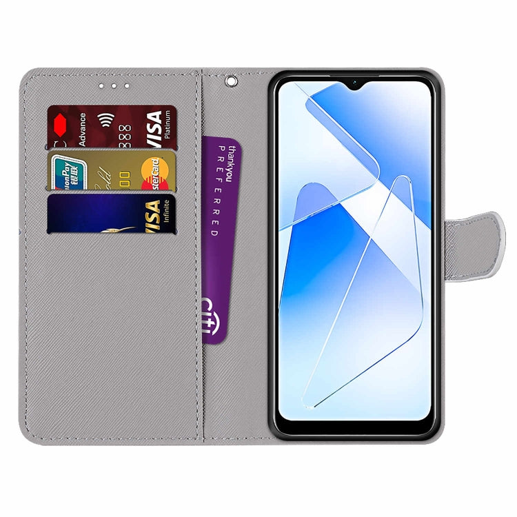 For OPPO A54 4G / A16 4G / A53s 5G / A55 5G Coloured Drawing Cross Texture Horizontal Flip PU Leather Case with Holder & Card Slots & Wallet & Lanyard(Slant Hat Blue Mirror Cat) - OPPO Cases by buy2fix | Online Shopping UK | buy2fix