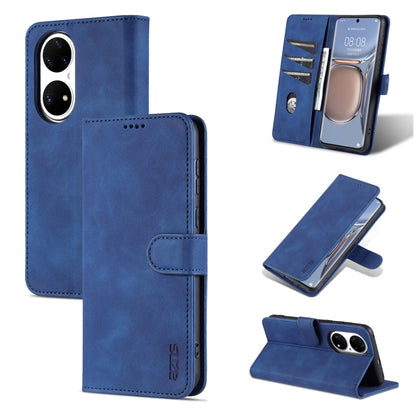 For Huawei P50 Pro AZNS Skin Feel Calf Texture Horizontal Flip Leather Case with Card Slots & Holder & Wallet(Blue) - Huawei Cases by AZNS | Online Shopping UK | buy2fix