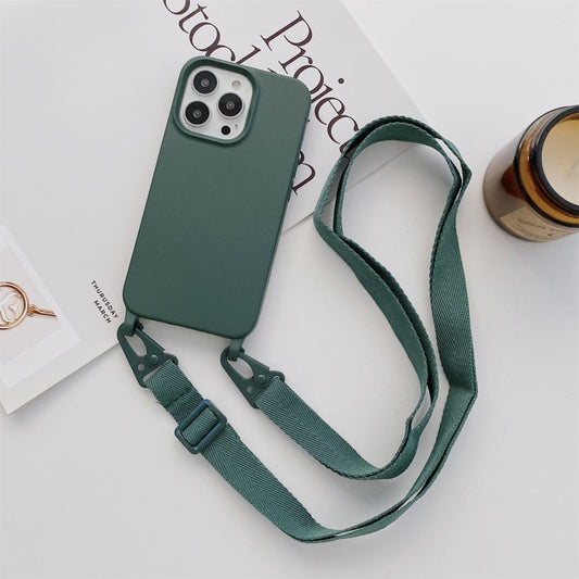 For iPhone 13 Pro Elastic Silicone Protective Case with Wide Neck Lanyard (Dark Green) - iPhone 13 Pro Cases by buy2fix | Online Shopping UK | buy2fix