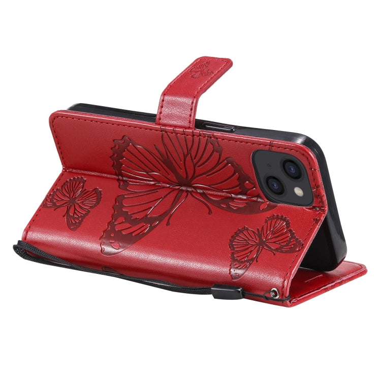 For iPhone 13 3D Butterfly Embossed Pattern Horizontal Flip Leather Case with Holder & Card Slot & Wallet & Lanyard(Red) - iPhone 13 Cases by buy2fix | Online Shopping UK | buy2fix