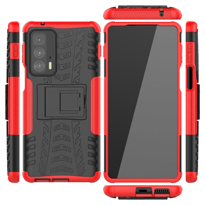 For Motorola Edge 20 Pro Tire Texture Shockproof TPU+PC Protective Case with Holder(Red) - Motorola Cases by buy2fix | Online Shopping UK | buy2fix