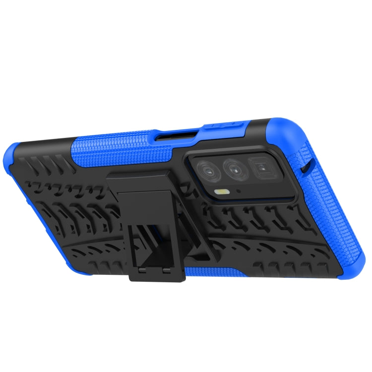 For Motorola Edge 20 Pro Tire Texture Shockproof TPU+PC Protective Case with Holder(Blue) - Motorola Cases by buy2fix | Online Shopping UK | buy2fix