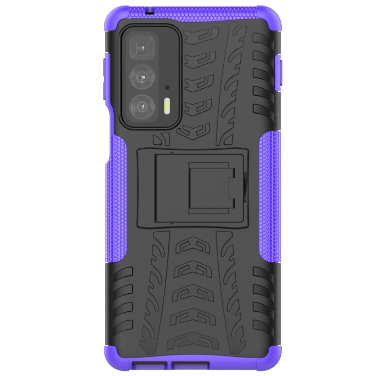 For Motorola Edge 20 Pro Tire Texture Shockproof TPU+PC Protective Case with Holder(Purple) - Motorola Cases by buy2fix | Online Shopping UK | buy2fix