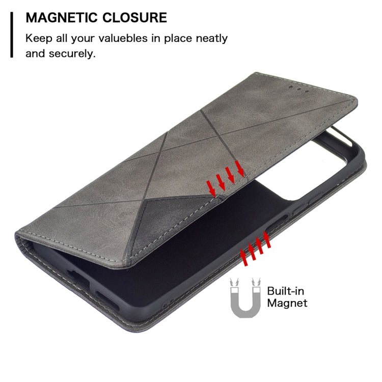 For Xiaomi Mi 11T Rhombus Texture Horizontal Flip Magnetic Leather Case with Holder & Card Slots(Grey) - Xiaomi Cases by buy2fix | Online Shopping UK | buy2fix