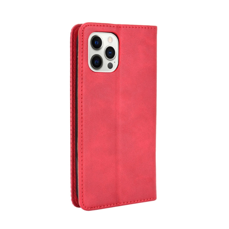 For iPhone 13 Pro Magnetic Buckle Retro Pattern Horizontal Flip Leather Case with Holder & Card Slot & Wallet (Red) - iPhone 13 Pro Cases by buy2fix | Online Shopping UK | buy2fix