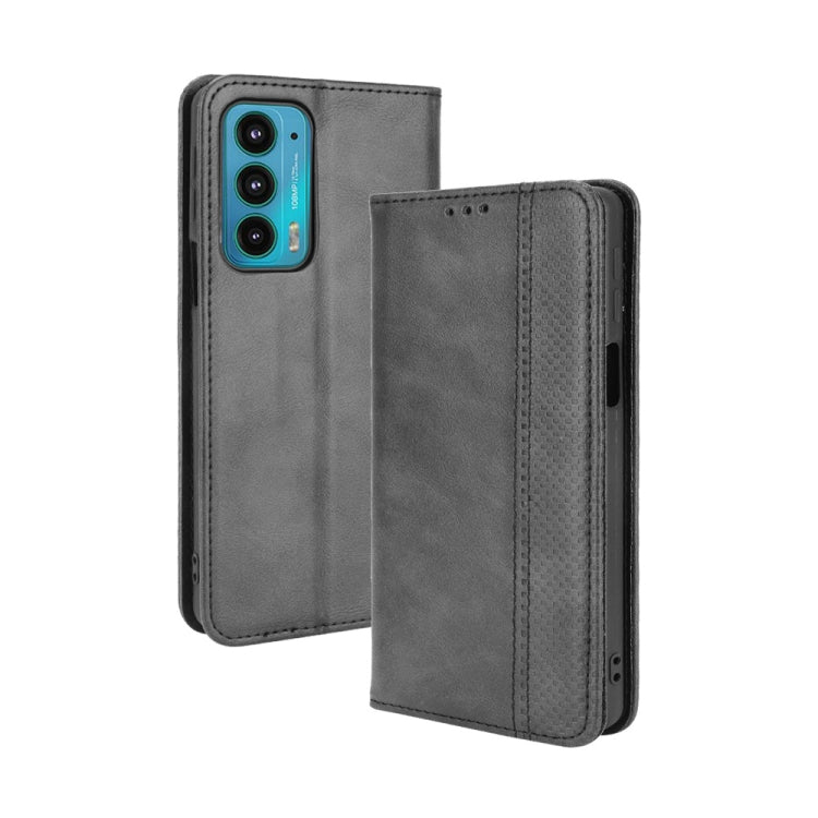 For Motorola Edge 20 Magnetic Buckle Retro Pattern Horizontal Flip Leather Case with Holder & Card Slot & Wallet(Black) - Motorola Cases by buy2fix | Online Shopping UK | buy2fix