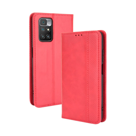 For Xiaomi Redmi 10 Magnetic Buckle Retro Pattern Horizontal Flip Leather Case with Holder & Card Slot & Wallet(Red) - Xiaomi Cases by buy2fix | Online Shopping UK | buy2fix