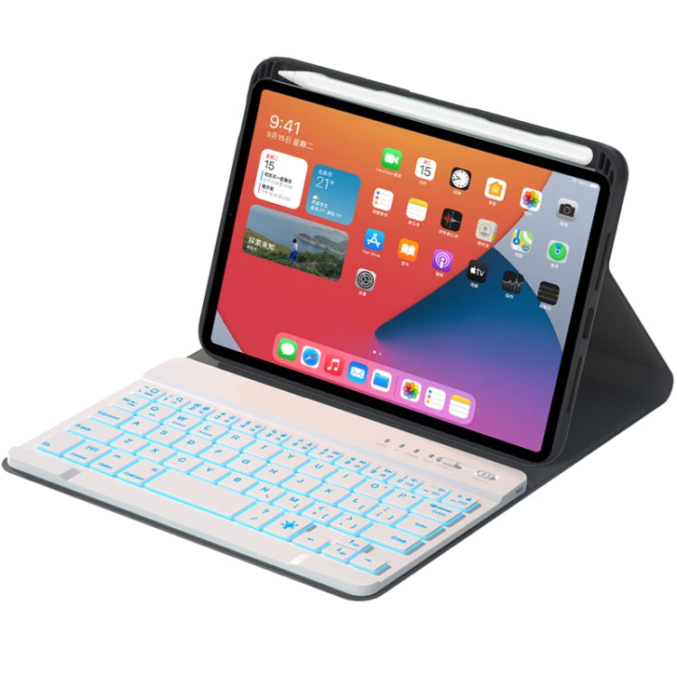 HK006D Square Keys Detachable Bluetooth Solid Color Keyboard Leather Tablet Case with Colorful Backlight & Holder for iPad mini 6(Black+White) - For iPad mini by buy2fix | Online Shopping UK | buy2fix