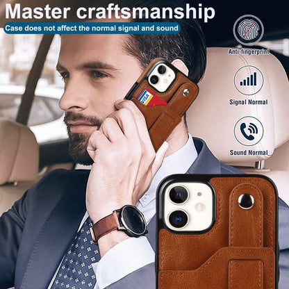 For iPhone 12 mini Crazy Horse Texture Shockproof TPU + PU Leather Case with Card Slot & Wrist Strap Holder (Brown) - iPhone 12 mini Cases by buy2fix | Online Shopping UK | buy2fix