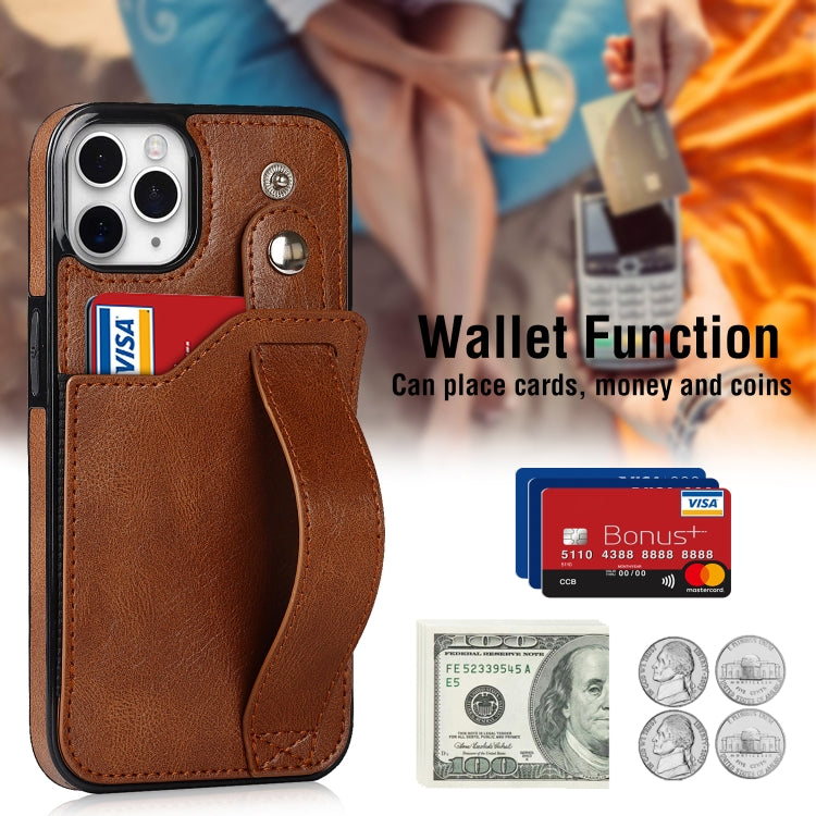 For iPhone 11 Pro Max Crazy Horse Texture Shockproof TPU + PU Leather Case with Card Slot & Wrist Strap Holder (Brown) - iPhone 11 Pro Max Cases by buy2fix | Online Shopping UK | buy2fix