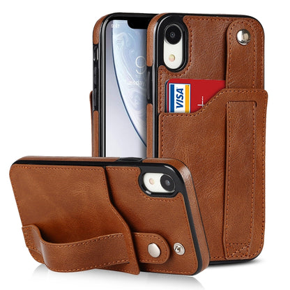 For iPhone XR Crazy Horse Texture Shockproof TPU + PU Leather Case with Card Slot & Wrist Strap Holder(Brown) - More iPhone Cases by buy2fix | Online Shopping UK | buy2fix