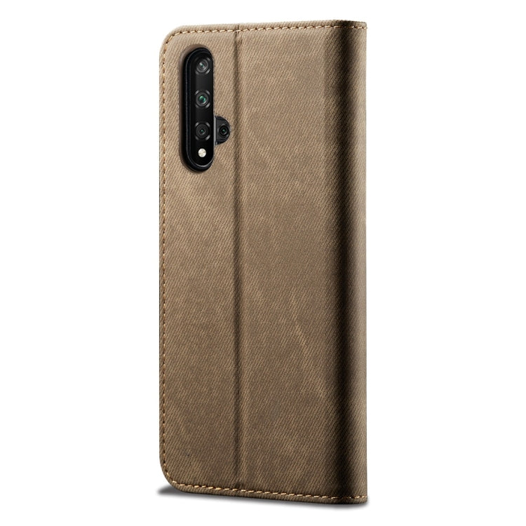 For Huawei Honor 20 Denim Texture Casual Style Horizontal Flip Leather Case with Holder & Card Slots & Wallet(Khaki) - Honor Cases by buy2fix | Online Shopping UK | buy2fix