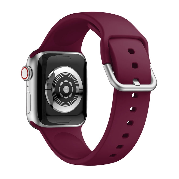 Single-color Silicone Buckle Strap Watch Band For Apple Watch Ultra 49mm&Watch Ultra 2 49mm / Series 9&8&7 45mm / SE 3&SE 2&6&SE&5&4 44mm / 3&2&1 42mm(Wine Red) - Watch Bands by buy2fix | Online Shopping UK | buy2fix