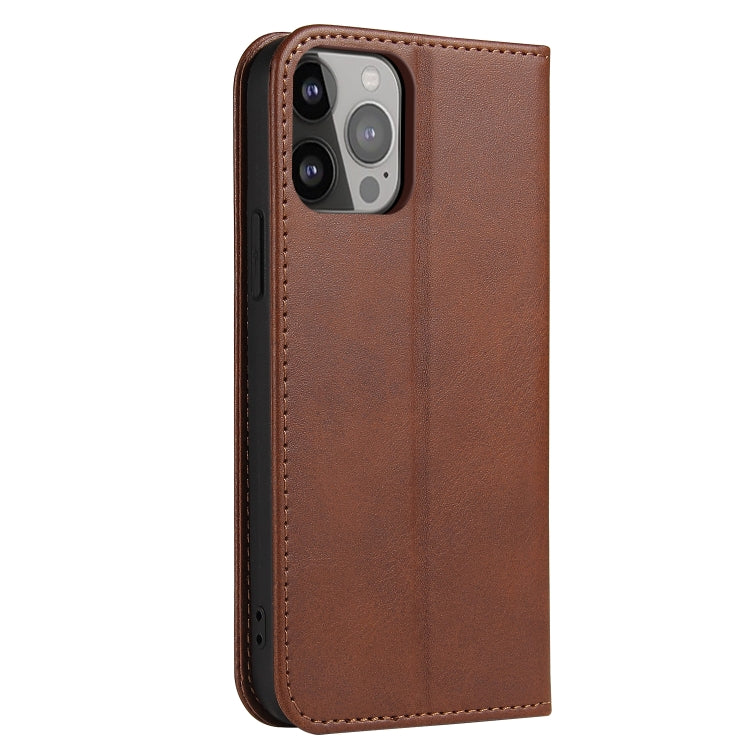 For iPhone 12 Pro Max Calf Texture Magnetic Horizontal Flip Leather Case with Holder & Card Slots & Wallet(Brown) - iPhone 12 Pro Max Cases by buy2fix | Online Shopping UK | buy2fix