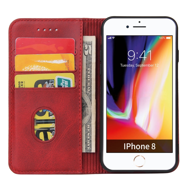 For iPhone SE 2022 / SE 2020 / 8 / 7 Calf Texture Magnetic Horizontal Flip Leather Case with Holder & Card Slots & Wallet(Red) - iPhone SE 2022 / 2020 / 8 / 7 Cases by buy2fix | Online Shopping UK | buy2fix