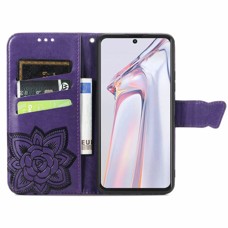 For Blackview A100 Butterfly Love Flower Embossed Horizontal Flip Leather Case with Holder & Card Slots & Wallet & Lanyard(Dark Purple) - More Brand by buy2fix | Online Shopping UK | buy2fix