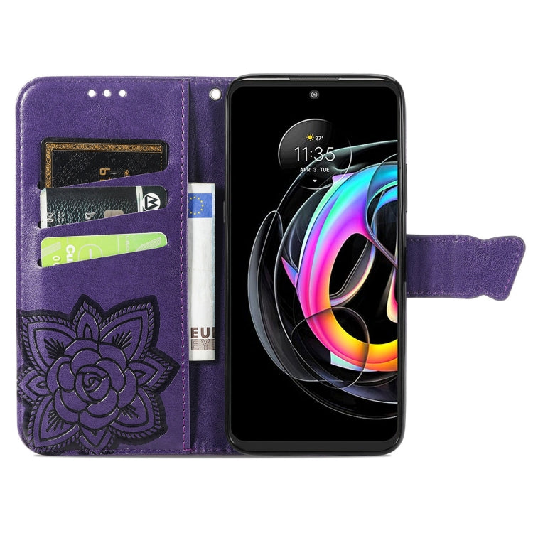 For Motorola Moto Edge 20 Lite Butterfly Love Flower Embossed Horizontal Flip Leather Case with Holder & Card Slots & Wallet & Lanyard(Dark Purple) - Motorola Cases by buy2fix | Online Shopping UK | buy2fix