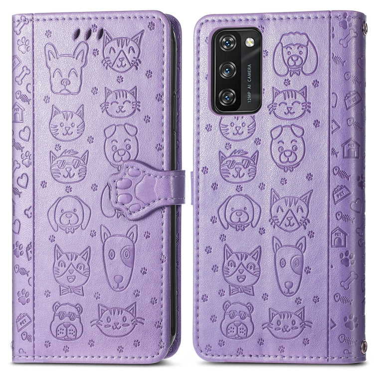 For Blackview A100 Lovely Cat and Dog Embossing Pattern Horizontal Flip Leather Case , with Holder & Card Slots & Wallet & Cartoon Clasp & Lanyard(Purple) - More Brand by buy2fix | Online Shopping UK | buy2fix