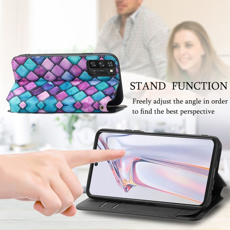 For Blackview A100 Colorful Magnetic Horizontal Flip PU Leather Case with Holder & Card Slot & Wallet(Purple Scales) - More Brand by buy2fix | Online Shopping UK | buy2fix