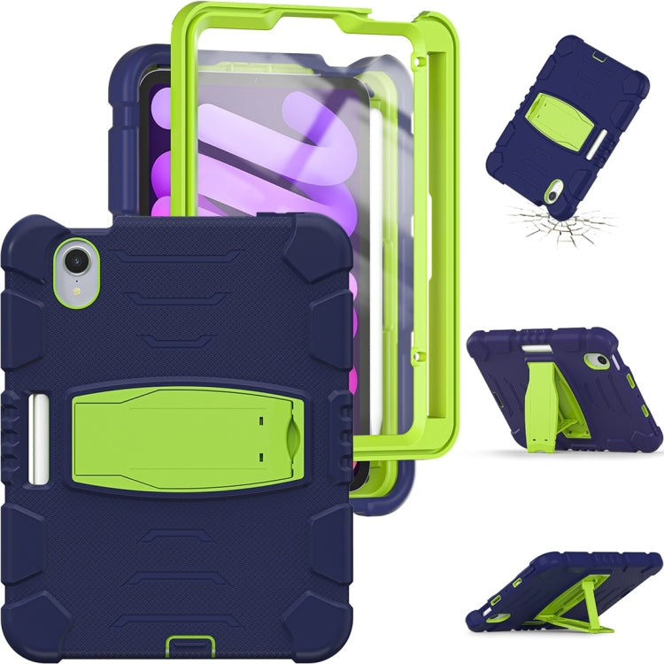 For iPad mini 6 3-Layer Protection Screen Frame + PC + Silicone Shockproof Combination Tablet Case with Holder(NavyBlue+Lime) - iPad mini 6 Cases by buy2fix | Online Shopping UK | buy2fix