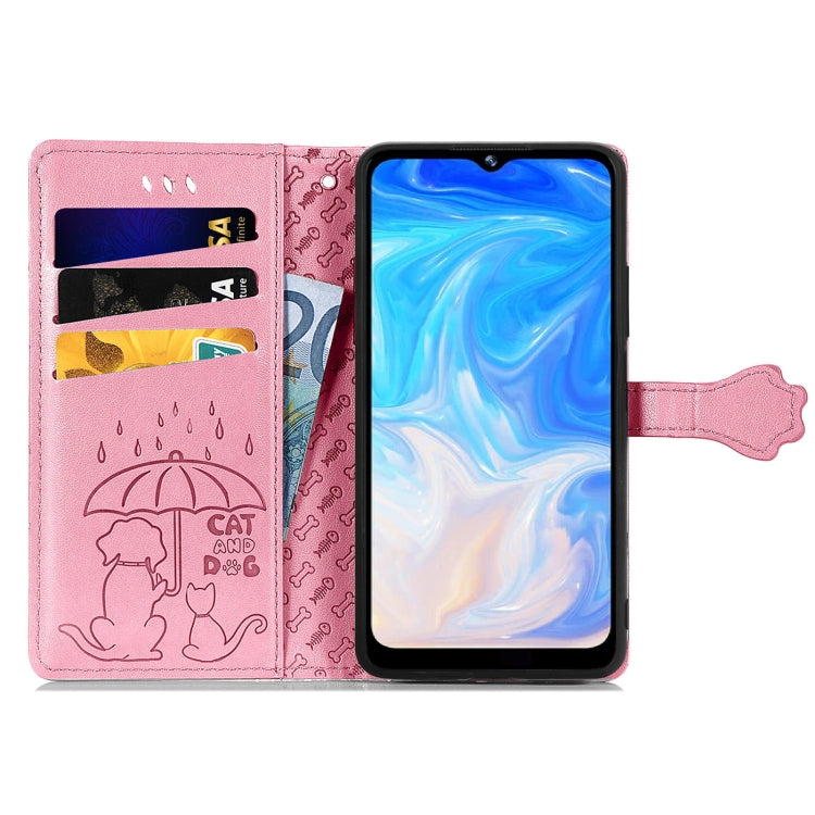 For Doogee N40 Pro Cat and Dog Embossed Horizontal Flip Phone Leather Case with Holder & Card Slot & Wallet & Lanyard(Pink) - More Brand by buy2fix | Online Shopping UK | buy2fix