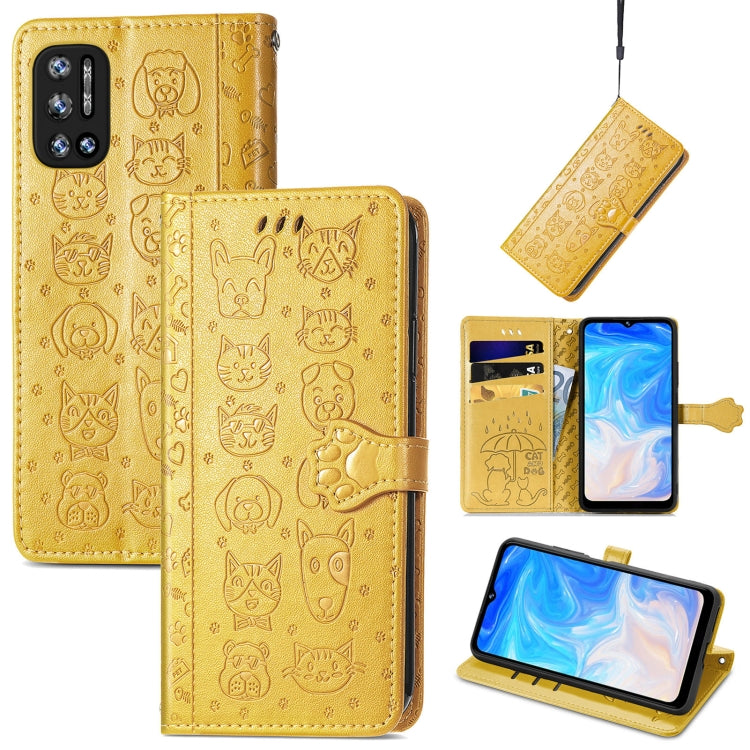 For Doogee N40 Pro Cat and Dog Embossed Horizontal Flip Phone Leather Case with Holder & Card Slot & Wallet & Lanyard(Yellow) - More Brand by buy2fix | Online Shopping UK | buy2fix