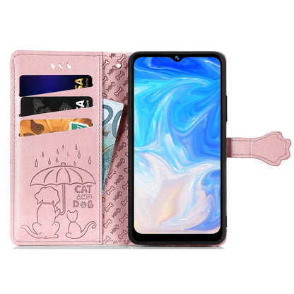 For Doogee N40 Pro Cat and Dog Embossed Horizontal Flip Phone Leather Case with Holder & Card Slot & Wallet & Lanyard(Rose Gold) - More Brand by buy2fix | Online Shopping UK | buy2fix