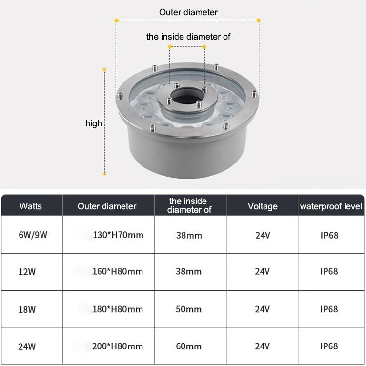 6W Landscape Ring LED Aluminum Alloy Underwater Fountain Light(Warm Light) - Underwater Lights by buy2fix | Online Shopping UK | buy2fix