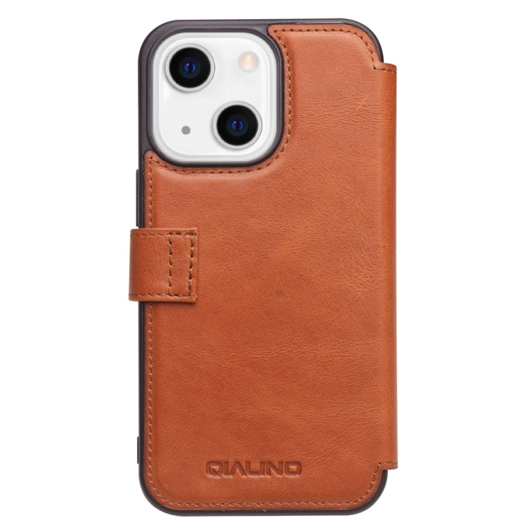 For iPhone 13 QIALINO Magnetic Buckle Phone Leather Case with Card Slot(Brown) - iPhone 13 Cases by QIALINO | Online Shopping UK | buy2fix