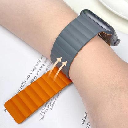 Mutural Moran Series Liquid Silicone Magnetic Strap Watch Band For Apple Watch Series 9&8&7 41mm / SE 3&SE 2&6&SE&5&4 40mm / 3&2&1 38mm(Grey + Orange) - Watch Bands by Mutural | Online Shopping UK | buy2fix