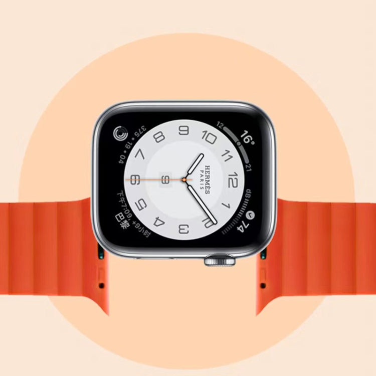 Mutural Moran Series Liquid Silicone Magnetic Strap Watch Band For Apple Watch Ultra 49mm&Watch Ultra 2 49mm / Series 9&8&7 45mm / SE 3&SE 2&6&SE&5&4 44mm / 3&2&1 42mm(Black + Orange) - Watch Bands by Mutural | Online Shopping UK | buy2fix