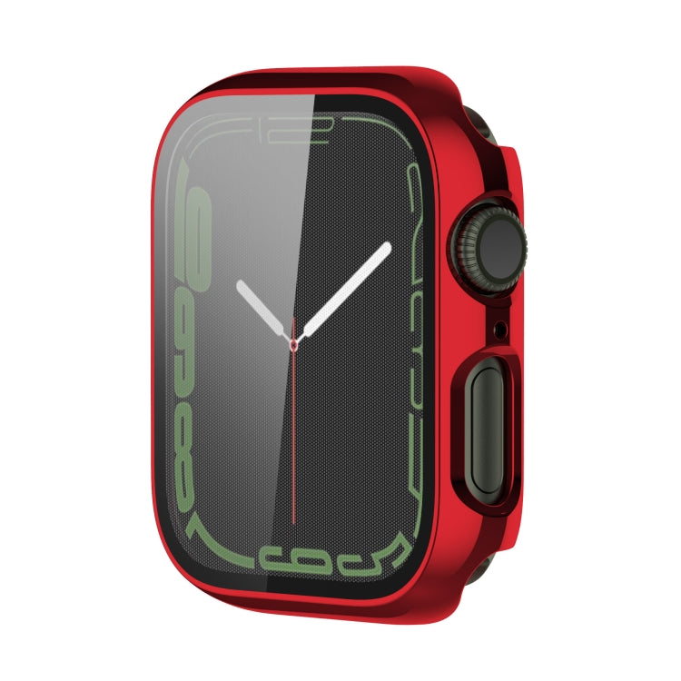 Electroplating Shockproof PC Protective Case with Tempered Glass Film For Apple Watch Series 9 / 8 / 7 41mm(Red) - Watch Cases by buy2fix | Online Shopping UK | buy2fix