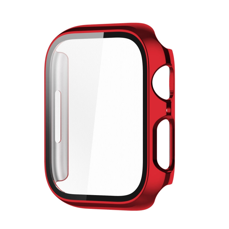 Electroplating Shockproof PC Protective Case with Tempered Glass Film For Apple Watch Series 9 / 8 / 7 41mm(Red) - Watch Cases by buy2fix | Online Shopping UK | buy2fix