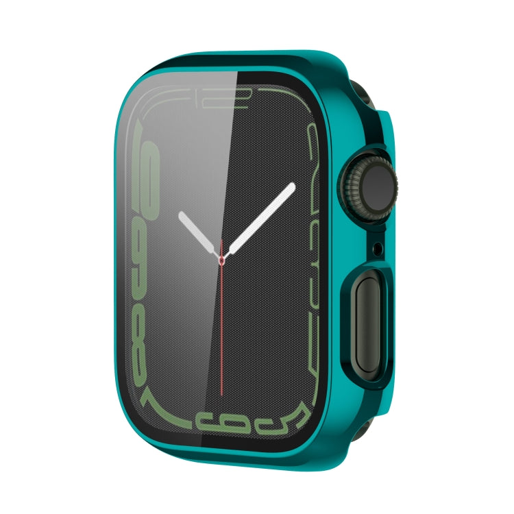 Electroplating Shockproof PC Protective Case with Tempered Glass Film For Apple Watch Series 9 / 8 / 7 45mm(Emerald Green) - Watch Cases by buy2fix | Online Shopping UK | buy2fix