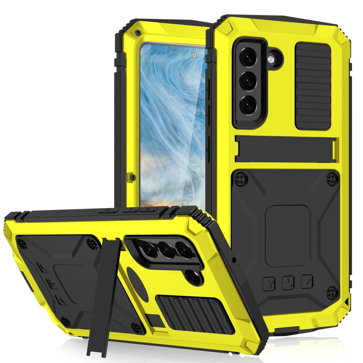 For Samsung Galaxy S21 FE R-JUST Rugged Phone Case with Holder(Yellow) - Galaxy Phone Cases by R-JUST | Online Shopping UK | buy2fix