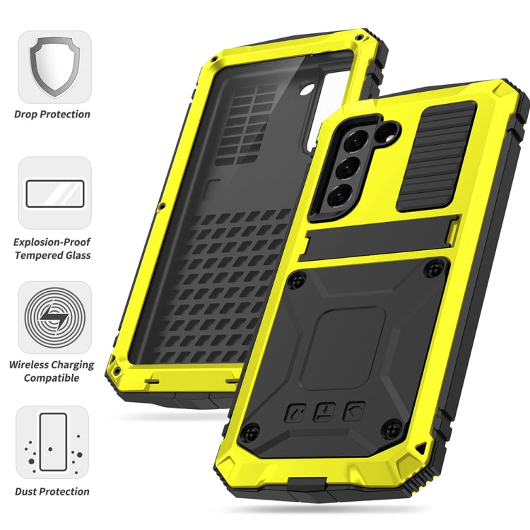 For Samsung Galaxy S21 FE R-JUST Rugged Phone Case with Holder(Yellow) - Galaxy Phone Cases by R-JUST | Online Shopping UK | buy2fix