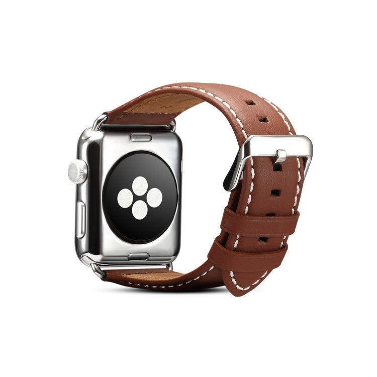 For Apple Watch Series 7 45mm / 6 & SE & 5 & 4 44mm / 3 & 2 & 1 42mm Environmental Protection Genuine Leather Watch Band Watch Band(Light Brown) - Watch Bands by buy2fix | Online Shopping UK | buy2fix