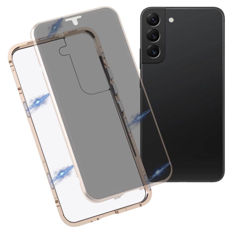 For Samsung Galaxy S22 5G Anti-peeping Magnetic Double-sided Tempered Glass Phone Case(Gold) - Galaxy S22 5G Cases by buy2fix | Online Shopping UK | buy2fix