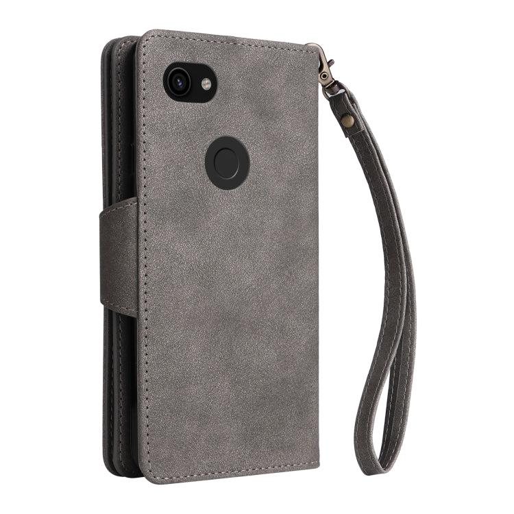 For Google Pixel 3A Rivet Buckle 9 Cards Three Fold Leather Phone Case(Grey) - Google Cases by buy2fix | Online Shopping UK | buy2fix