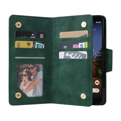 For Google Pixel 3A XL Rivet Buckle 9 Cards Three Fold Leather Phone Case(Green) - Google Cases by buy2fix | Online Shopping UK | buy2fix