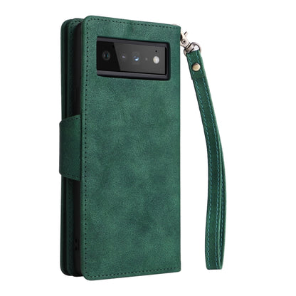 For Google Pixel 6 Pro Rivet Buckle 9 Cards Three Fold Leather Phone Case(Green) - Google Cases by buy2fix | Online Shopping UK | buy2fix