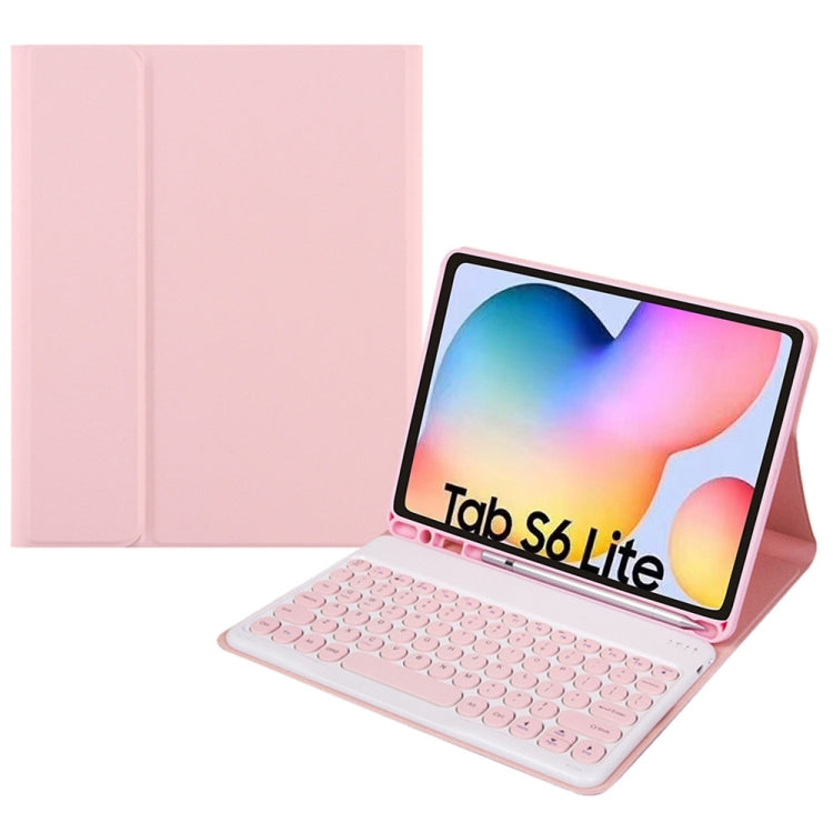 Round Cap Bluetooth Keyboard Leather Case with Pen Slot for Samsung Galaxy Tab S6 Lite, Specification:without Touchpad(Pink+Pink Keyboard) - Samsung Keyboard by buy2fix | Online Shopping UK | buy2fix