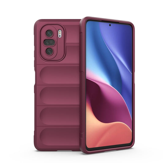 For Xiaomi Redmi K40 Magic Shield TPU + Flannel Phone Case(Wine Red) - Xiaomi Cases by buy2fix | Online Shopping UK | buy2fix