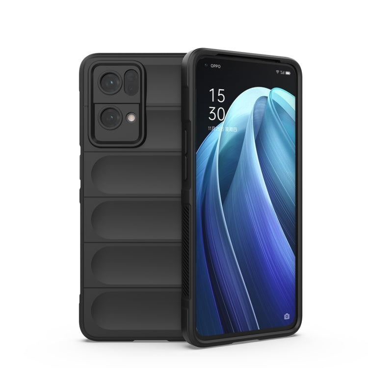 For OPPO Reno7 Pro 5G Magic Shield TPU + Flannel Phone Case(Black) - OPPO Cases by buy2fix | Online Shopping UK | buy2fix