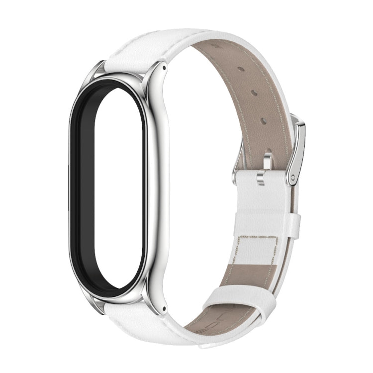 For Xiaomi Mi Band 7 / 7 NFC MIJOBS Plus Genuine Leather Watch Band(White Silver) - Watch Bands by MIJOBS | Online Shopping UK | buy2fix